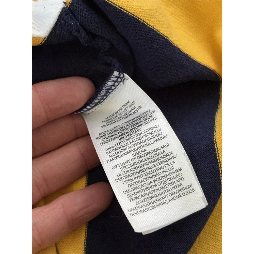 Polo Ralph Lauren XL Striped Rugby Polo Shirt Navy Yellow Long Sleeve Cotton